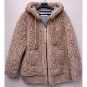Coach Pink Faux Shearling Teddy Coat Leather Trim Women's Size L